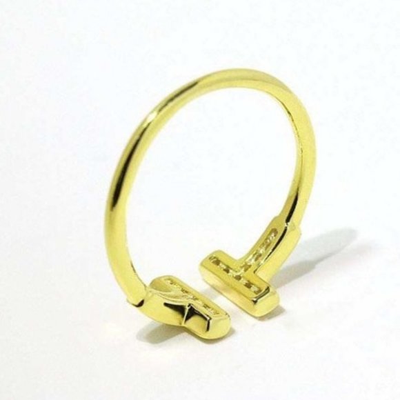 18k gold plated Sterling Silver T Shape ring - Picture 3 of 7